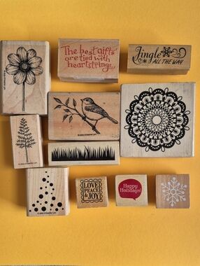 Stampin' Up! Black & Red Holiday and Nature Wood Stamps on Yellow